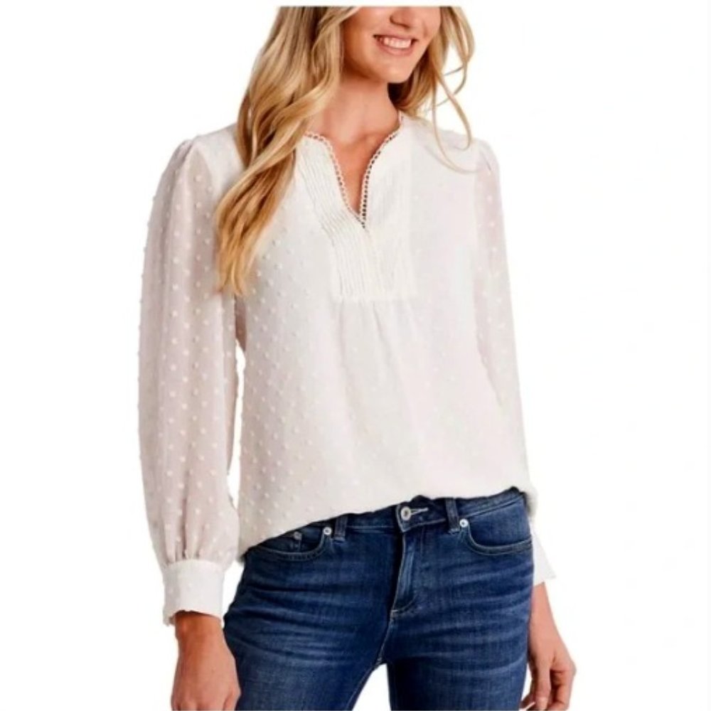 Cece Clip Dot Long Sleeve Blouse - XS (NWT)